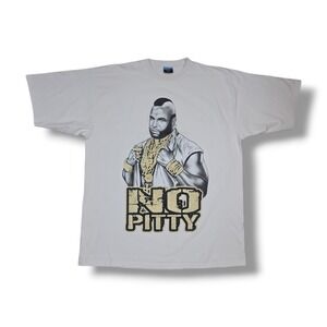Vintage BLUE OCEAN MR. T "NO PITTY" Gold Graphic White Y2k T-Shirt‎ Men's 3XL